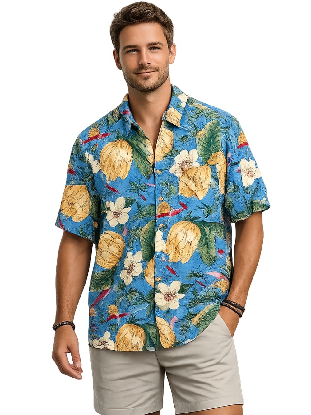 Pazzo Hawaiian Shirt Blue Tropical Floral Rayon Button Front Men’s Medium